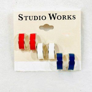 Three Pairs Vintage Studio Works Classic Half Round Enameled Earrings - New